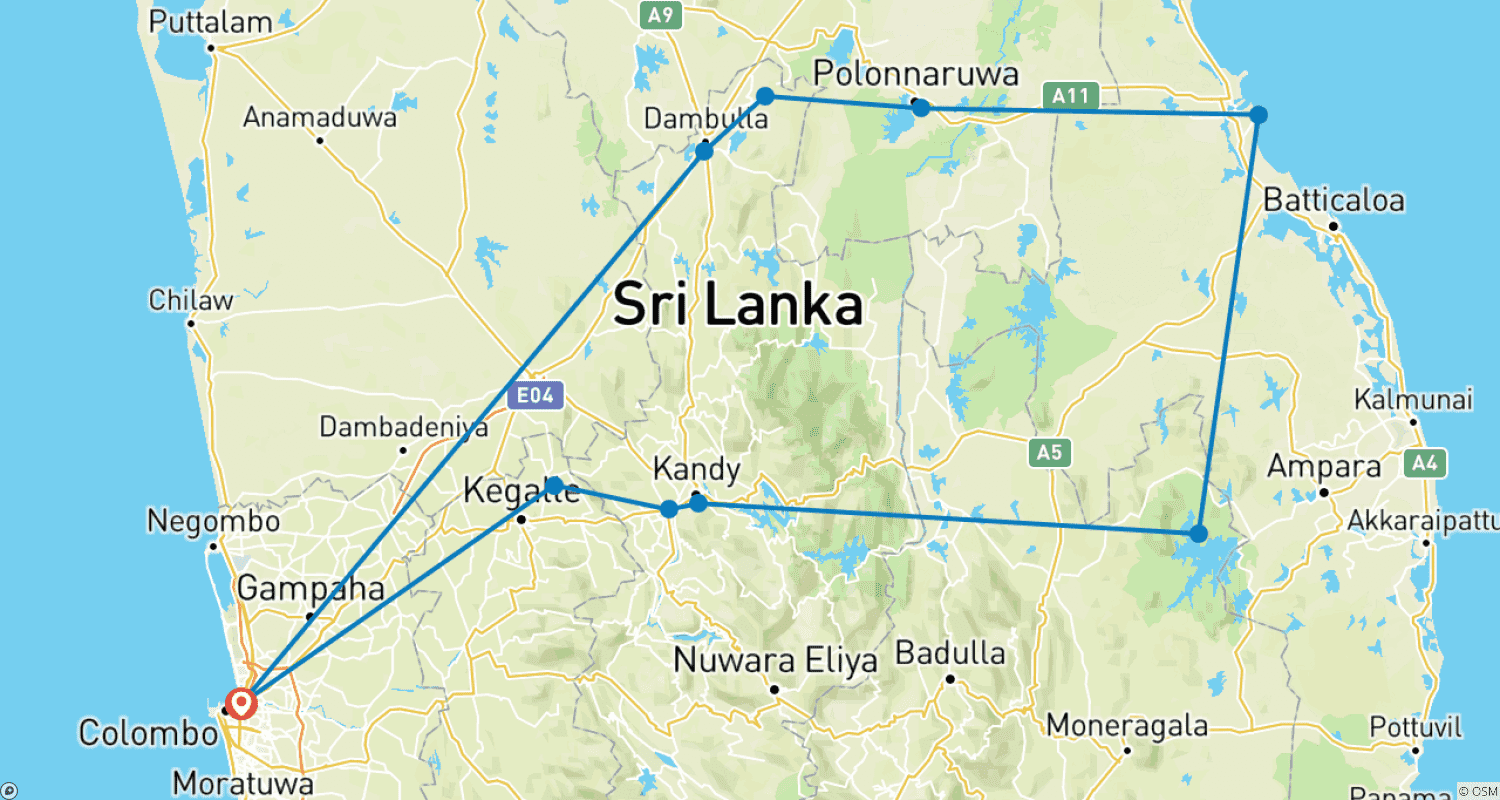 Mapa trasy: Wycieczka na Sri Lankę
