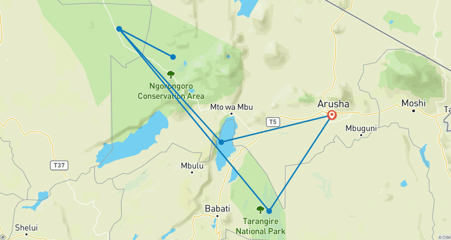 خريطة مسار 9-Days Best of Tanzania Northern Circuit Wildlife Private Safari - Mid-range