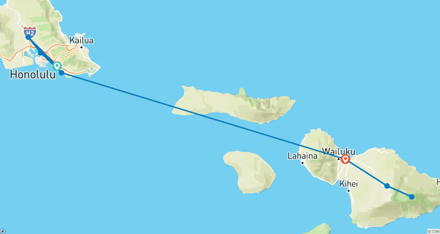 Mapa do percurso de Havaí com Oahu e Maui (Clássico, Básico, 7 Dias)