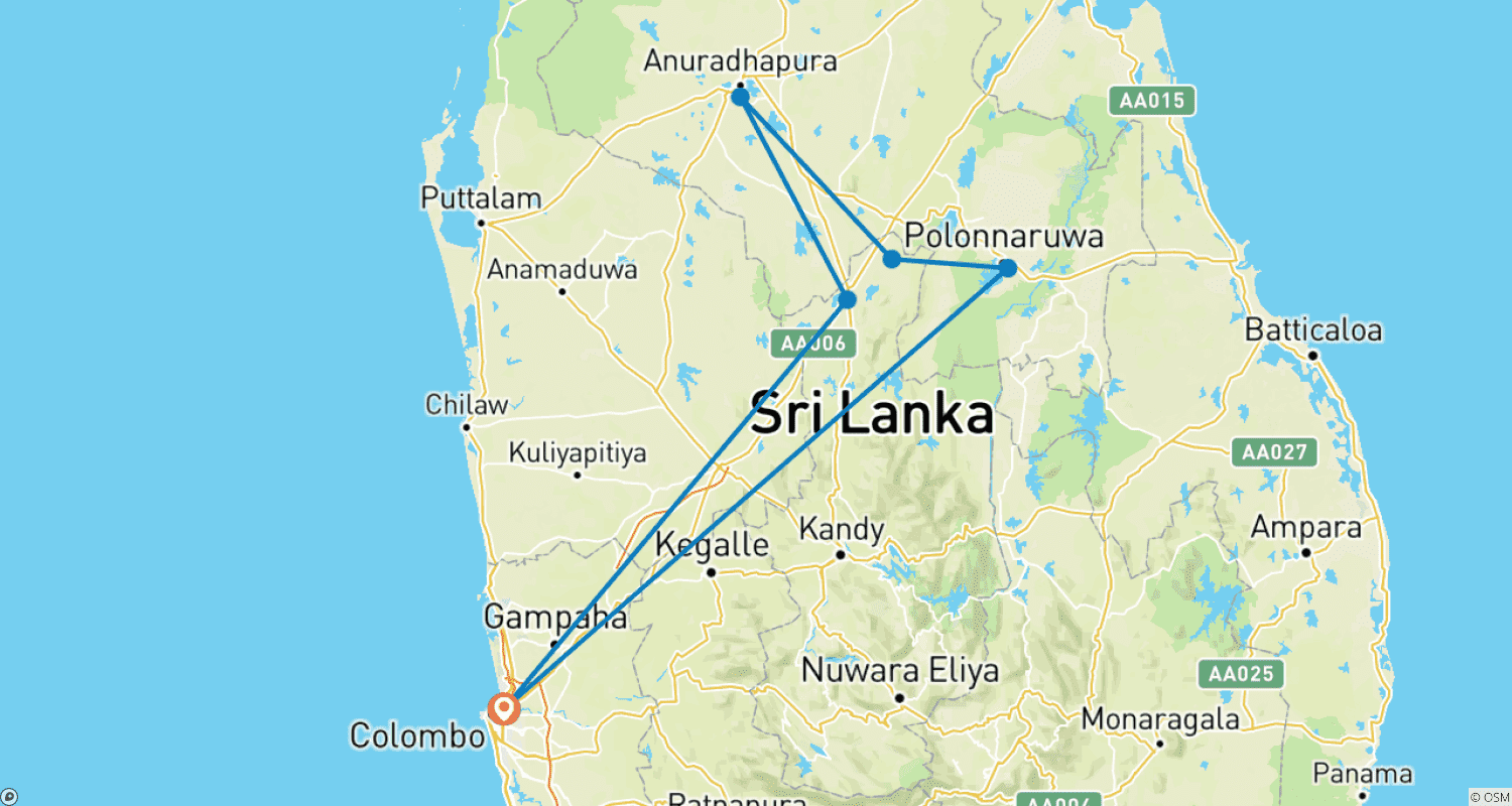 Mapa do percurso de Sri Lanka 4 Days Itinerary