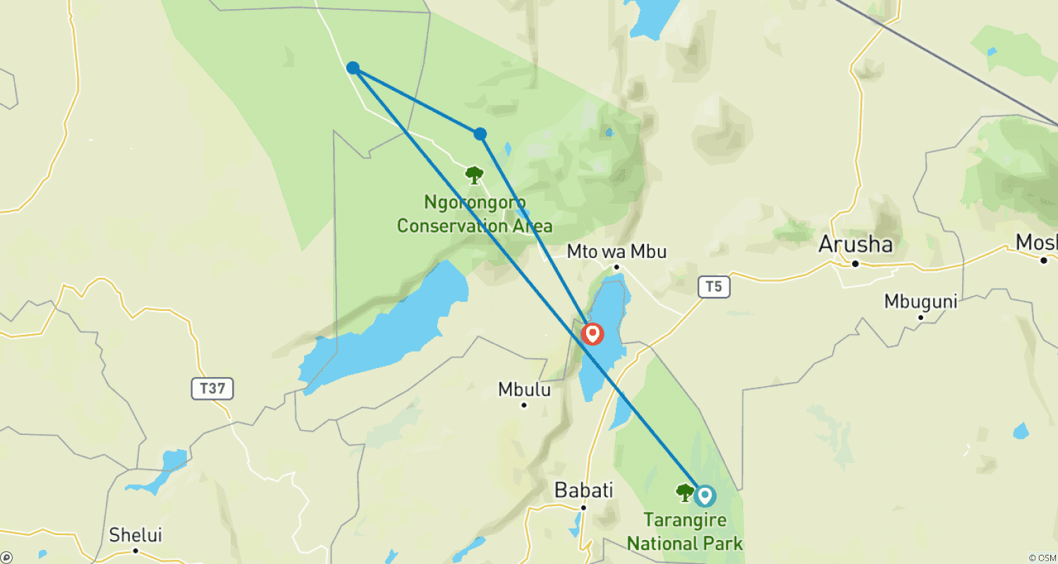 Mapa trasy: 7 Dni Klasyczne Safari w Tanzanii