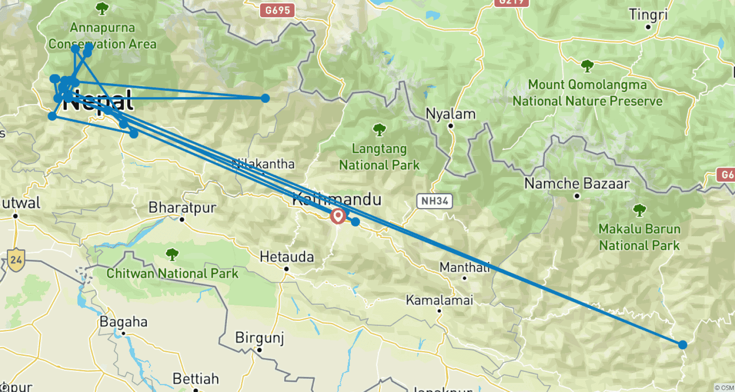 Mapa trasy: Annapurna Base Camp & Tent Peak