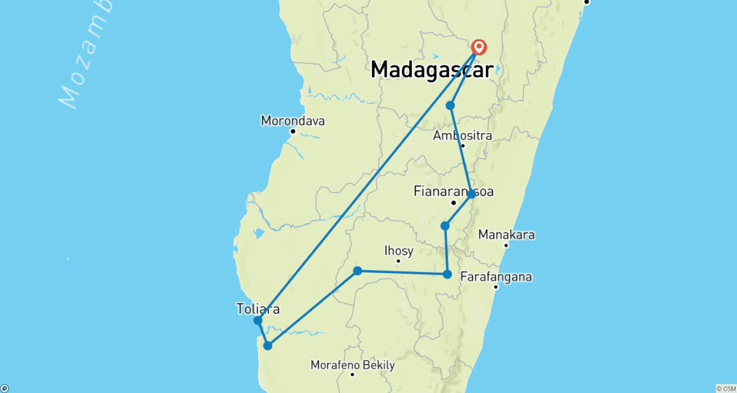 Mapa trasy: Lemury katta Madagaskar