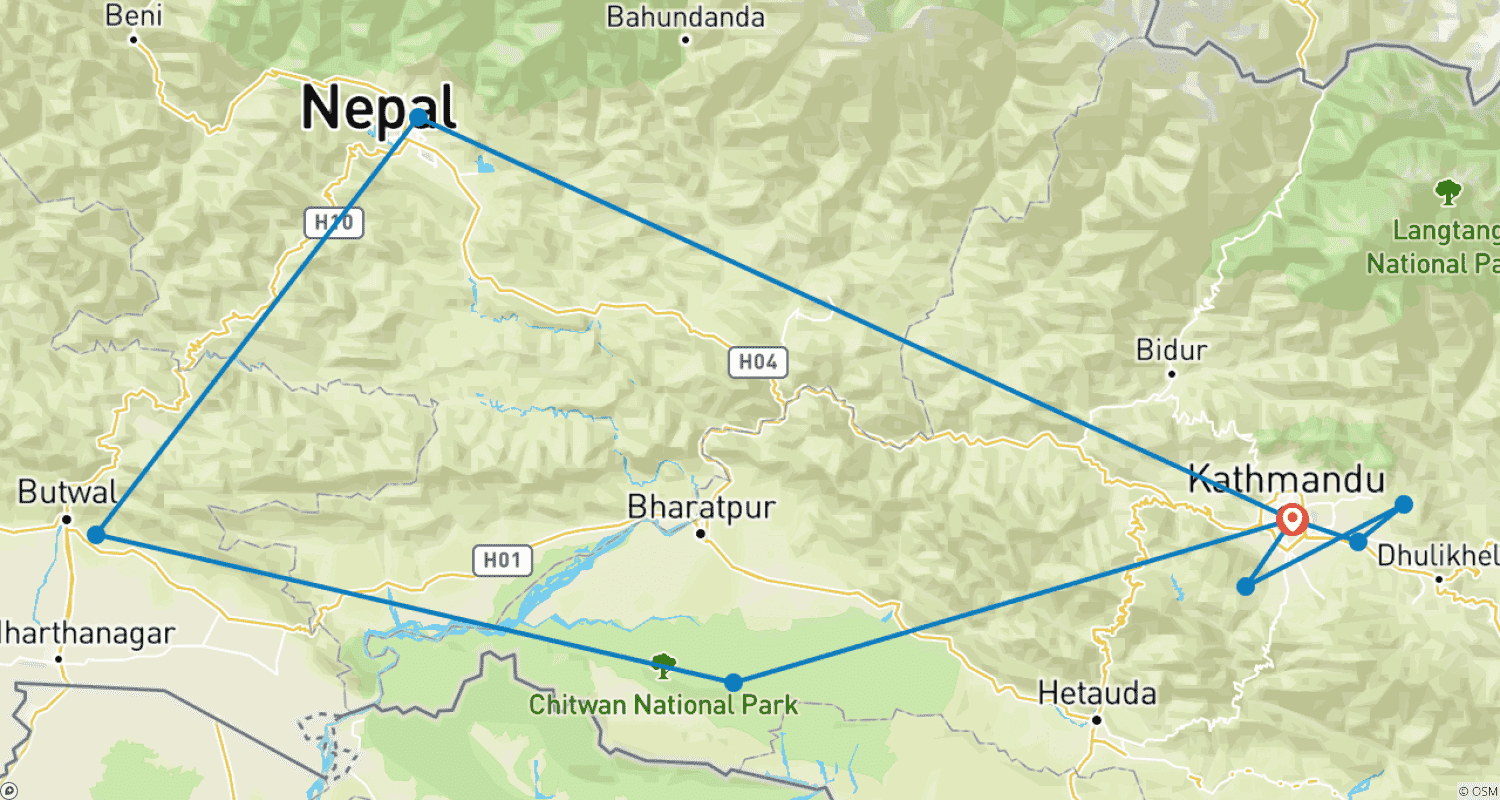 Mapa do percurso de Destaques do Nepal