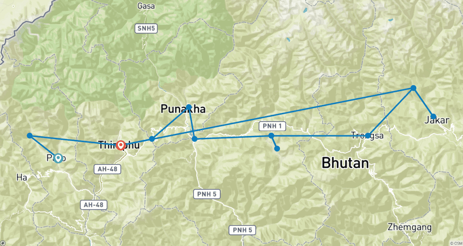 خريطة مسار Bhutan Unveiled: Journey Through the Himalayan Kingdom