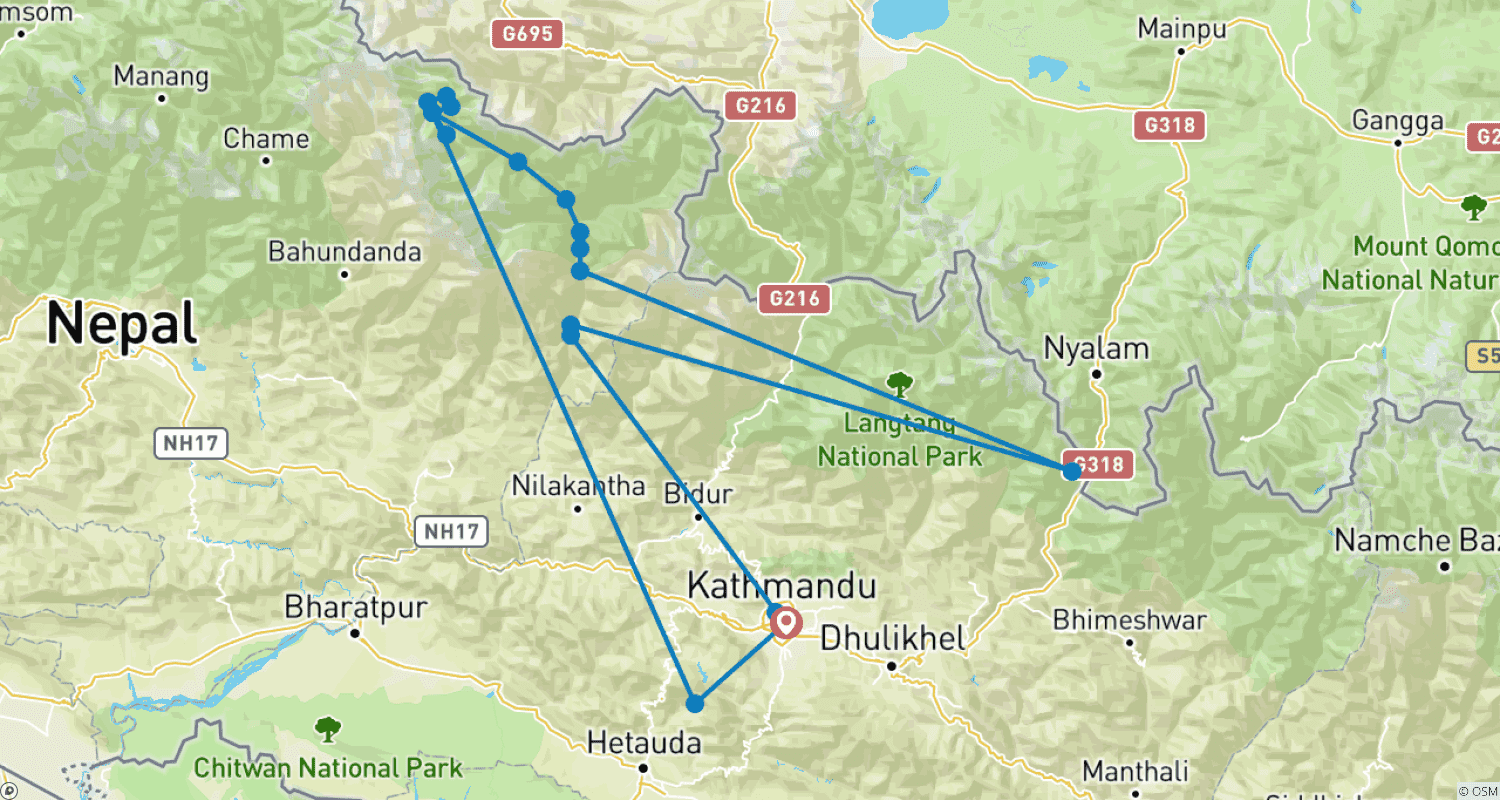 Mapa trasy: Trekking wokół Manaslu