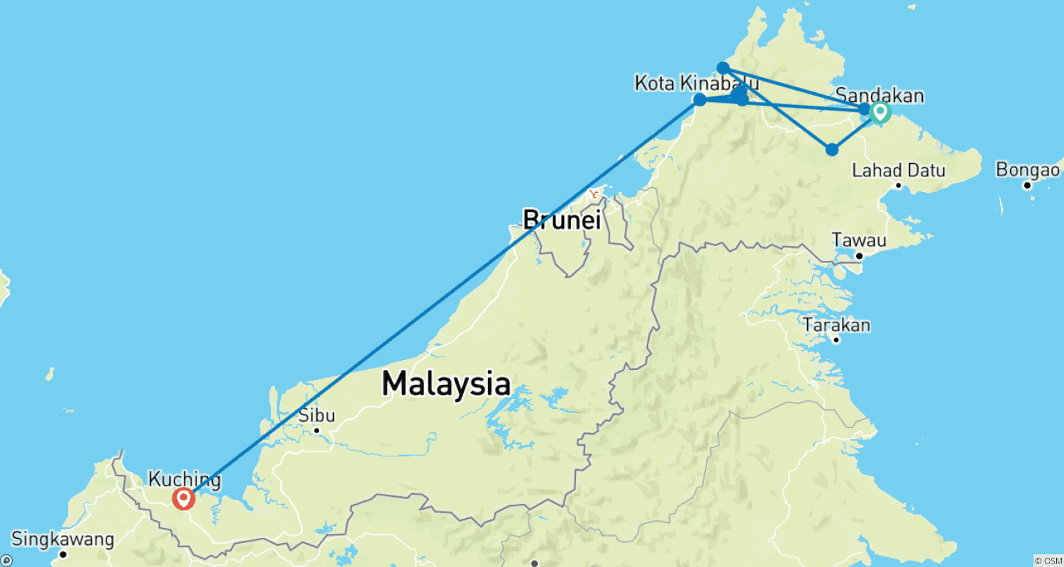 Mapa trasy: WYPRAWA NA BORNEO Z PRZEWODNIKIEM - WYCIECZKA PREMIUM