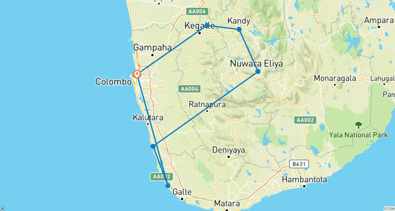 خريطة مسار 4 Days in Sri Lanka Itinerary