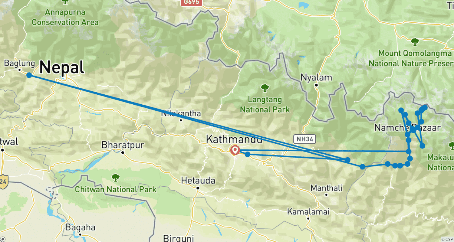 Mapa trasy: Trekking z Jiri do Bazy pod Everestem