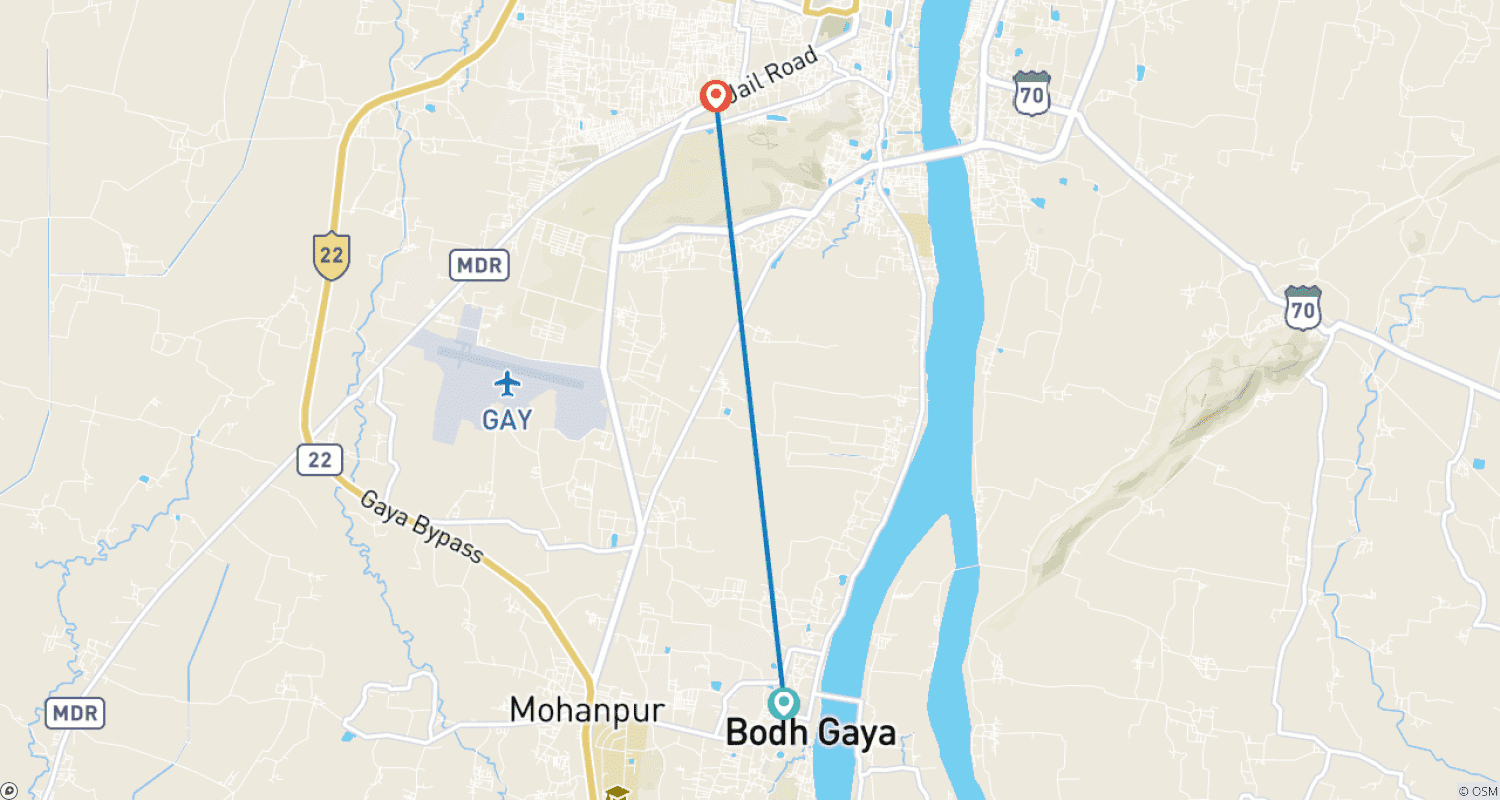 Mapa do percurso de Trilha da Iluminação: Explorando Bodh Gaya e Gaya