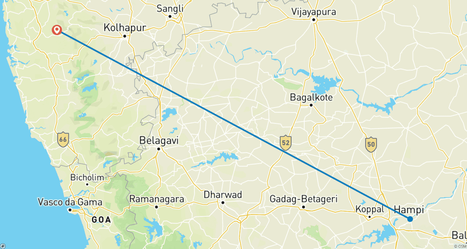 Mapa trasy: Rozszerzona wycieczka z Goa do Hampi