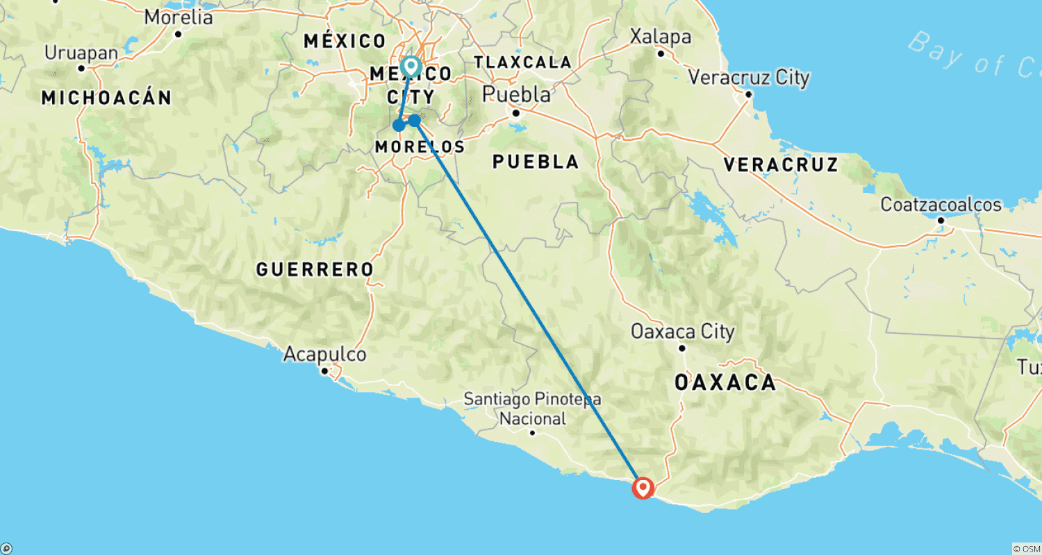 Mapa trasy: Oaxaca z Miasta Meksyk: Wycieczka poza utartymi szlakami