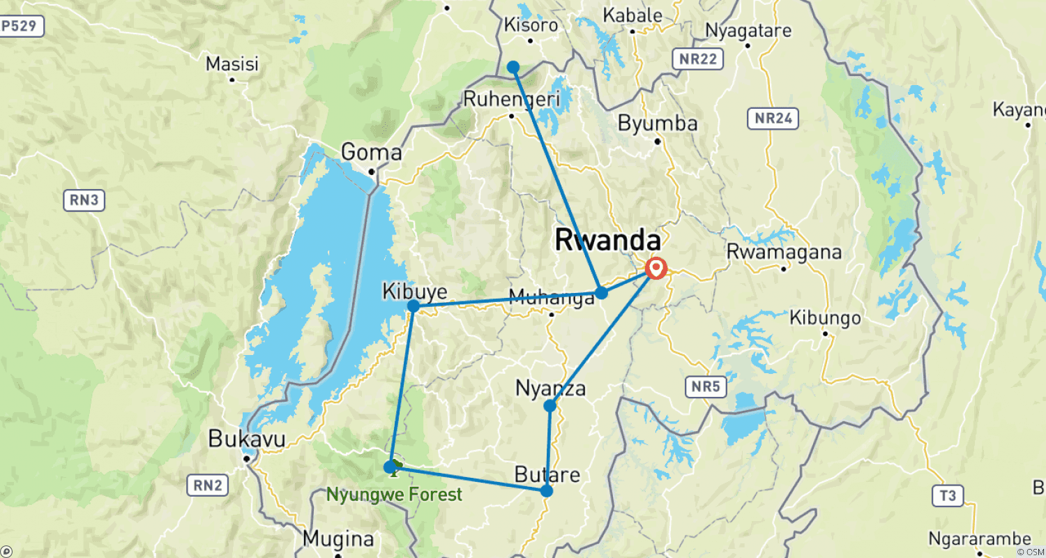 Mapa trasy: 9 Dni Rwanda – Uganda: Doświadczenie trekkingu z gorylami