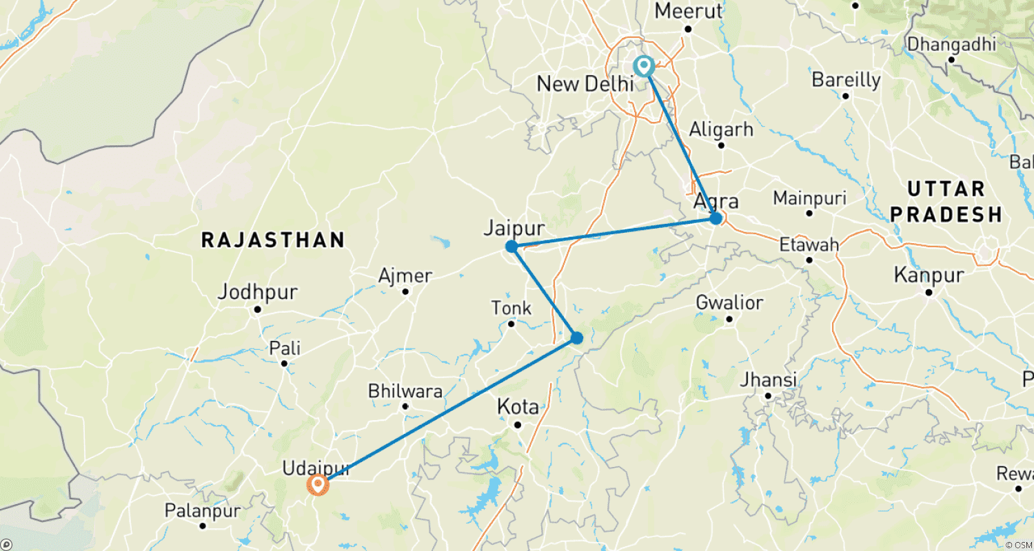 خريطة مسار 8-Days Private Golden Triangle Tour with Palace & Wildlife