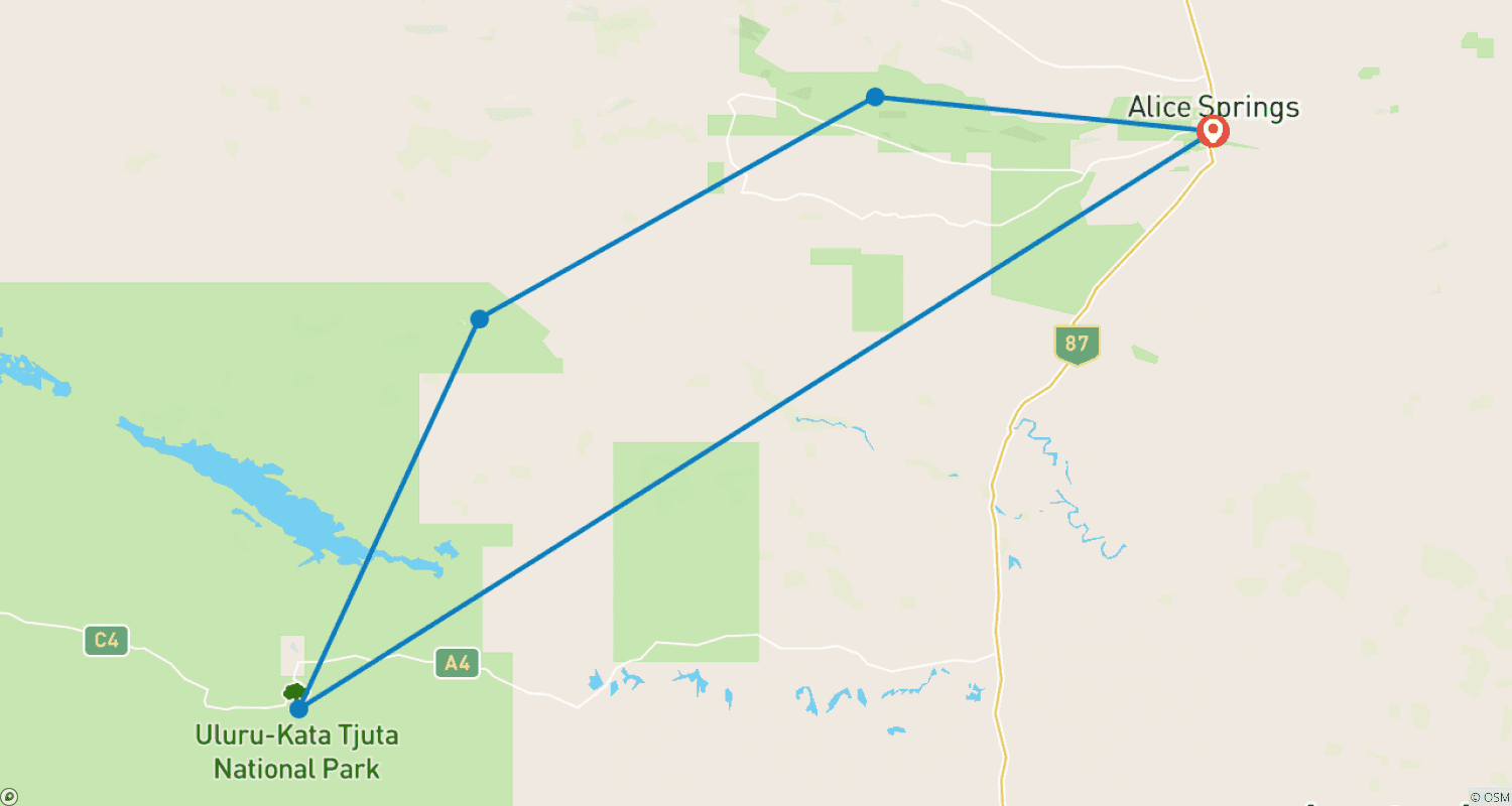 Red Centre エスケープ Alice Springs 周遊 (2024)のルートマップ