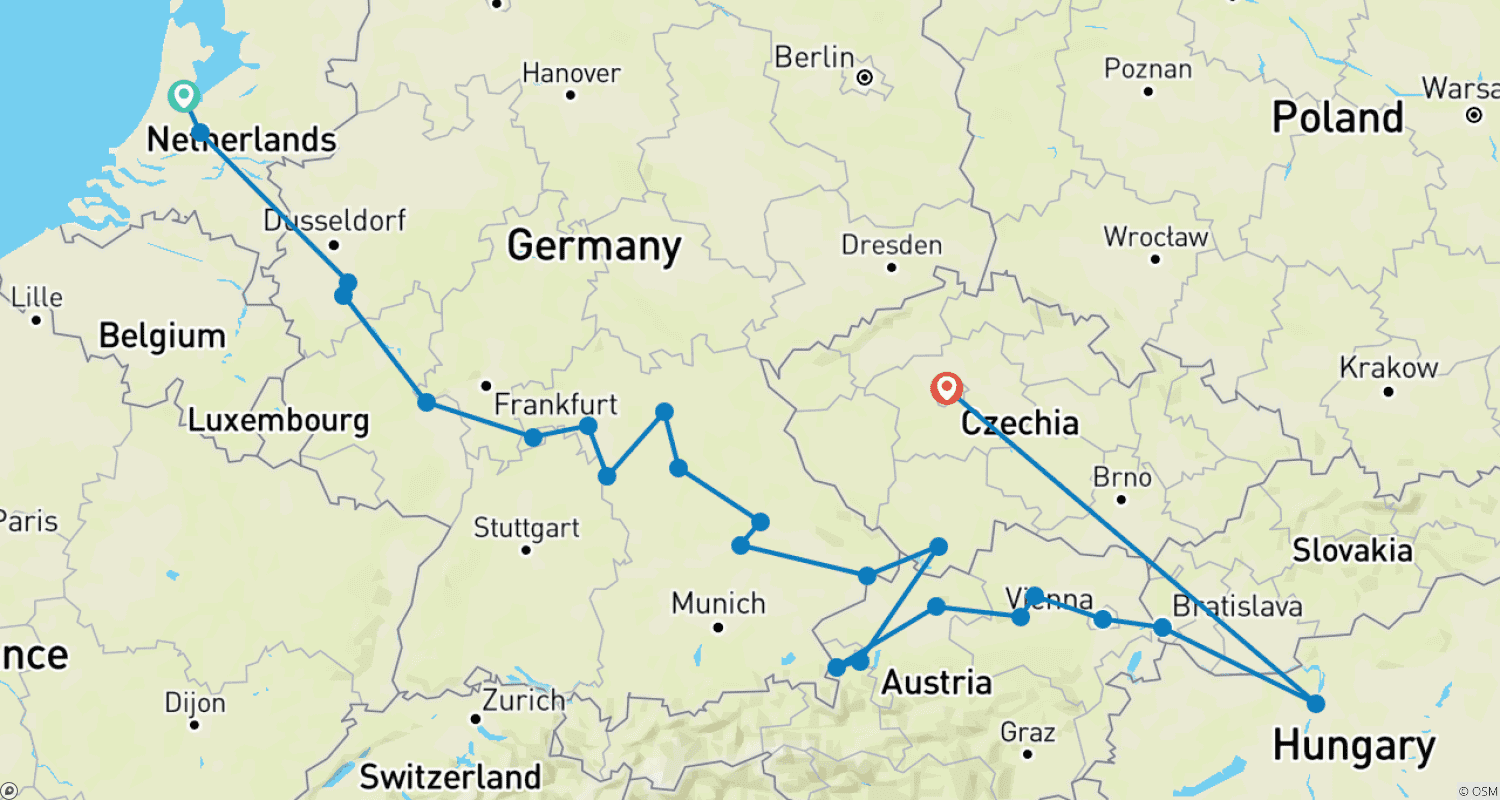 خريطة مسار European Gems with Prague Amsterdam → Prague (2026)