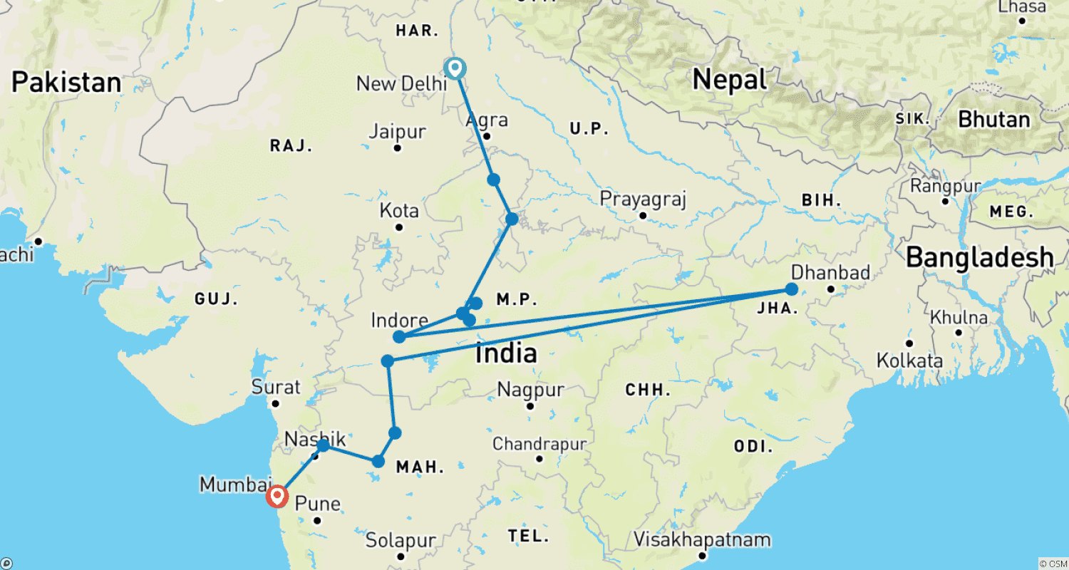 خريطة مسار Lush Green Heart of India - Madhya Pradesh & Maharashtra (HIDDEN TREASURES OF INDIA)