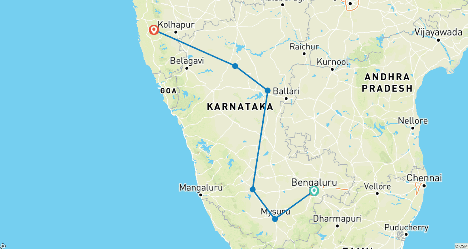 Mapa trasy: Południowa Uczta - Karnataka i Goa