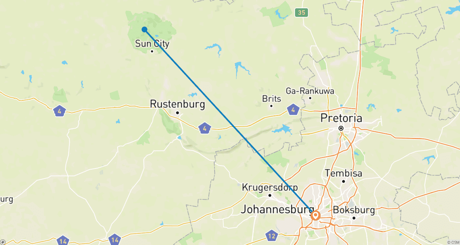 Mapa do percurso de Safári de Vida Selvagem em Pilanesberg