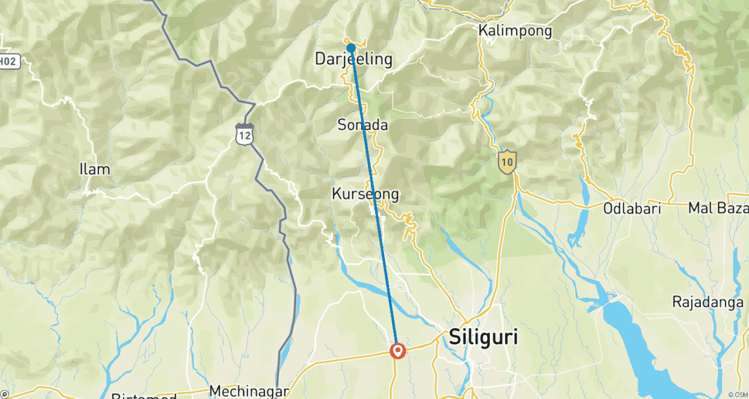 Mapa trasy: Wycieczka po plantacji herbaty Darjeeling