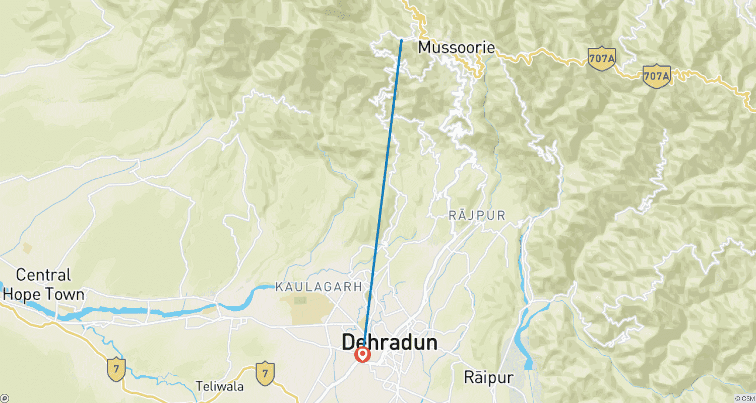 خريطة مسار محطة تلال Mussoorie من Dehradun