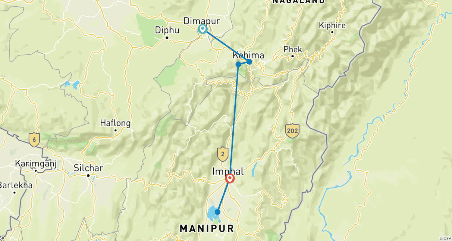 خريطة مسار Nagaland & Manipur Tribal Communities & Nature Trails