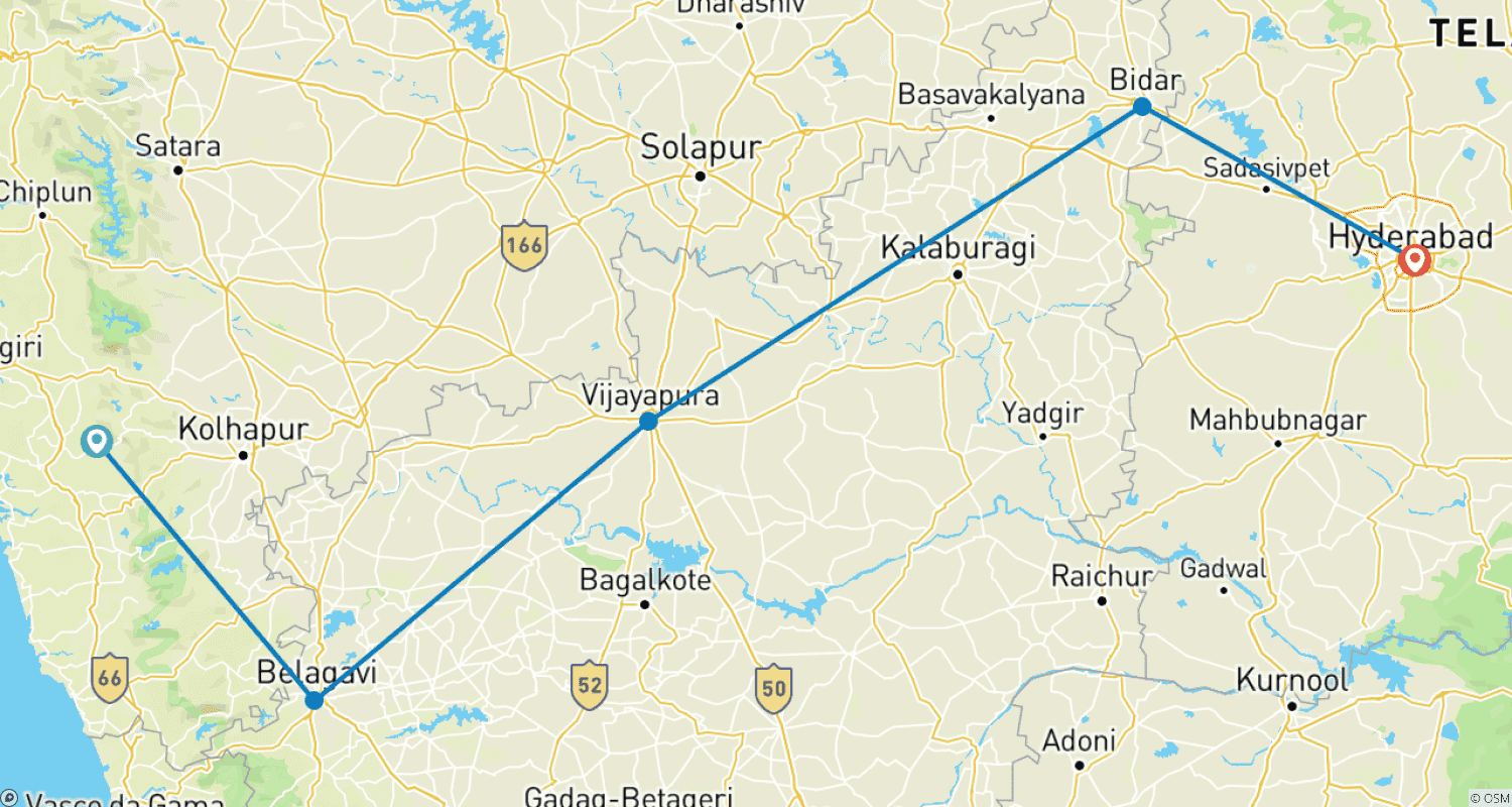 Mapa trasy: Odkrywanie Uroków Dekanu z Goa do Hyderabadu