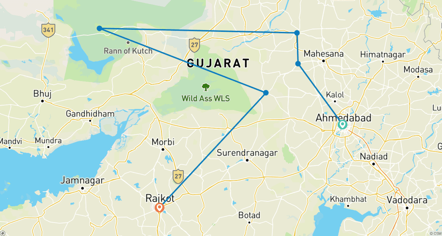 Mapa do percurso de Dholavira Expedition: Ahmedabad to Rajkot via Rann of Kutch