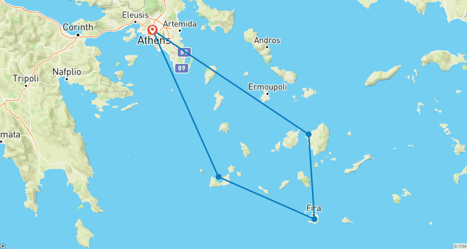 خريطة مسار 10-Day Milos, Naxos & Santorini: Endless Blue Adventure