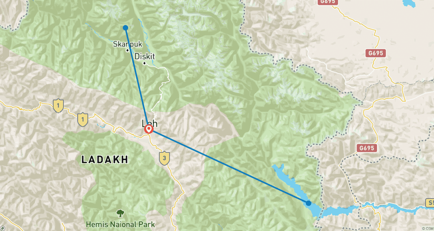 Leh and Ladakh Holidaysのルートマップ