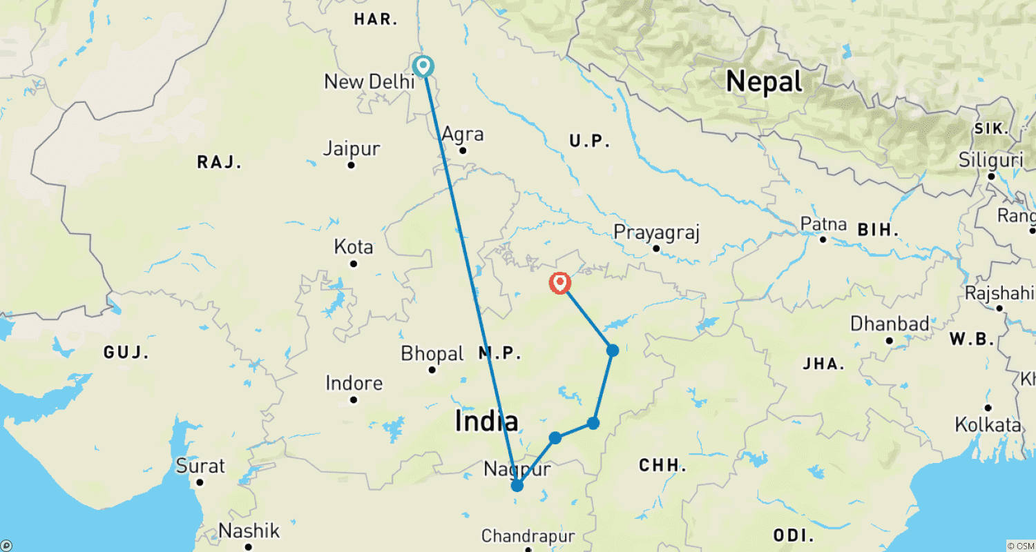 Mapa do percurso de India Tiger Safari with Khajuraho