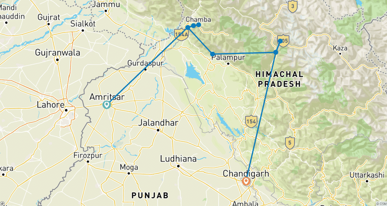 Mapa trasy: Himachal Pradesh Tour