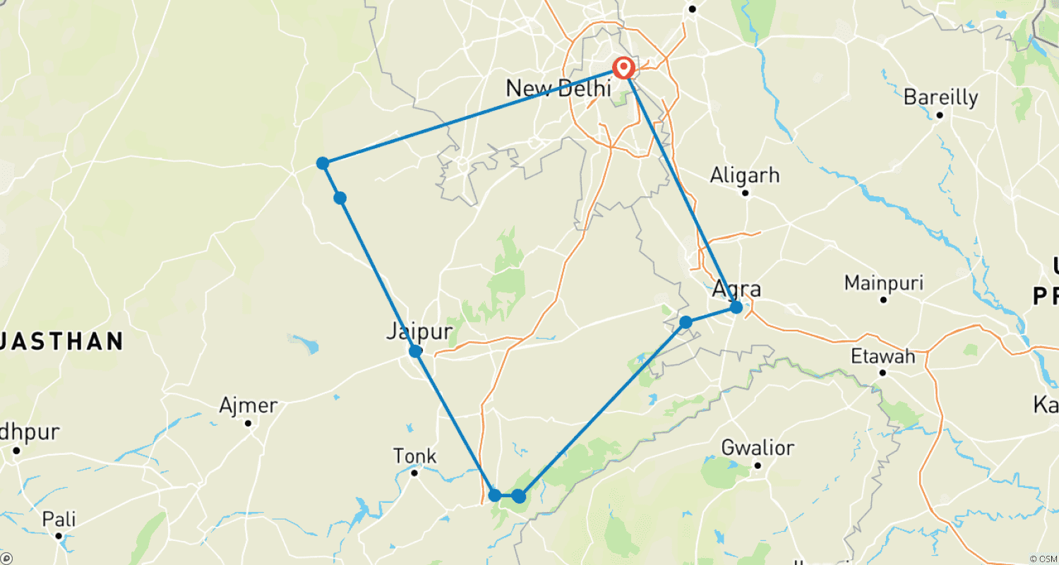 Mapa trasy: Najważniejsze atrakcje Północnych Indii