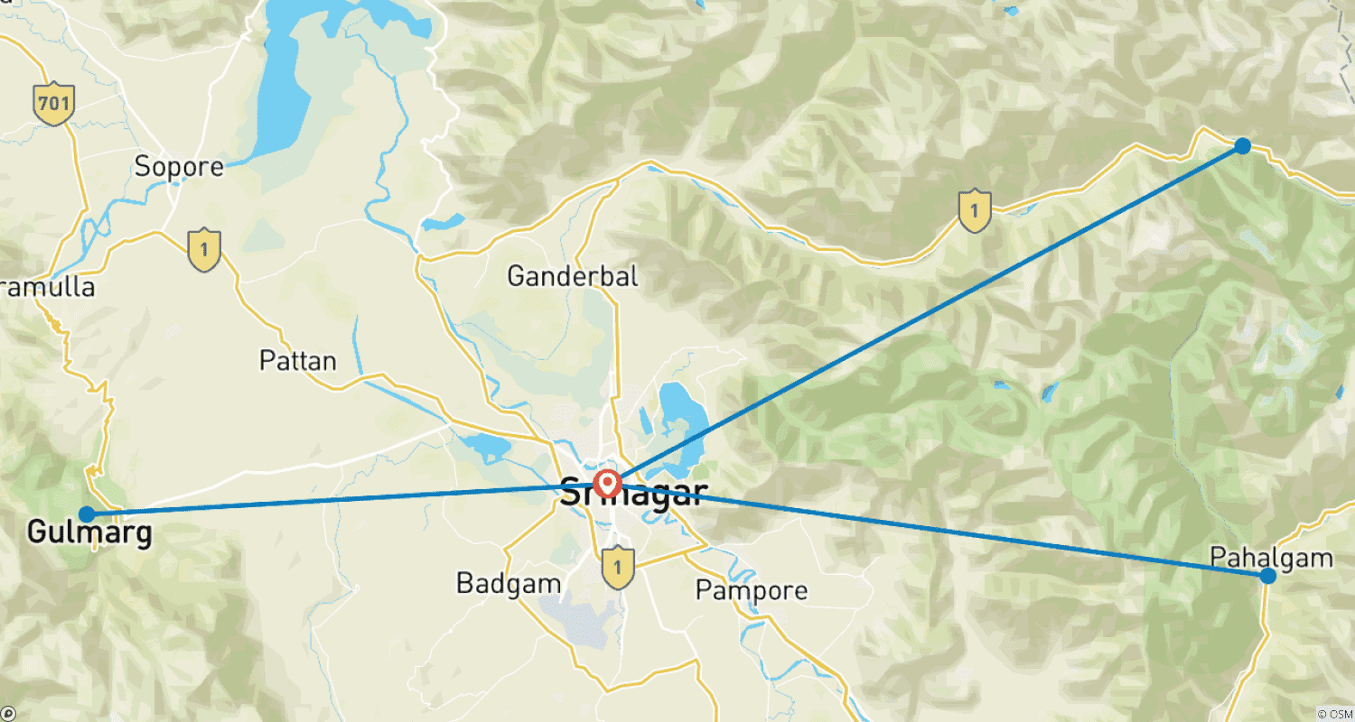 Mapa trasy: 6 Days Kashmir Tour