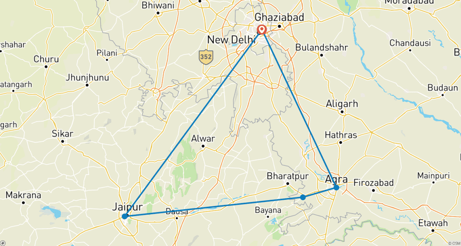 Mapa do percurso de Luxury Golden Triangle India Tour