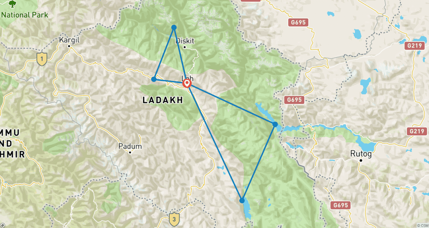Leh Ladakh Holidayのルートマップ