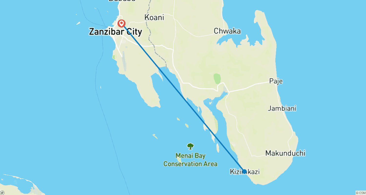Mapa do percurso de 6 Days/ 5 Nights Zanzibar Beach Holiday