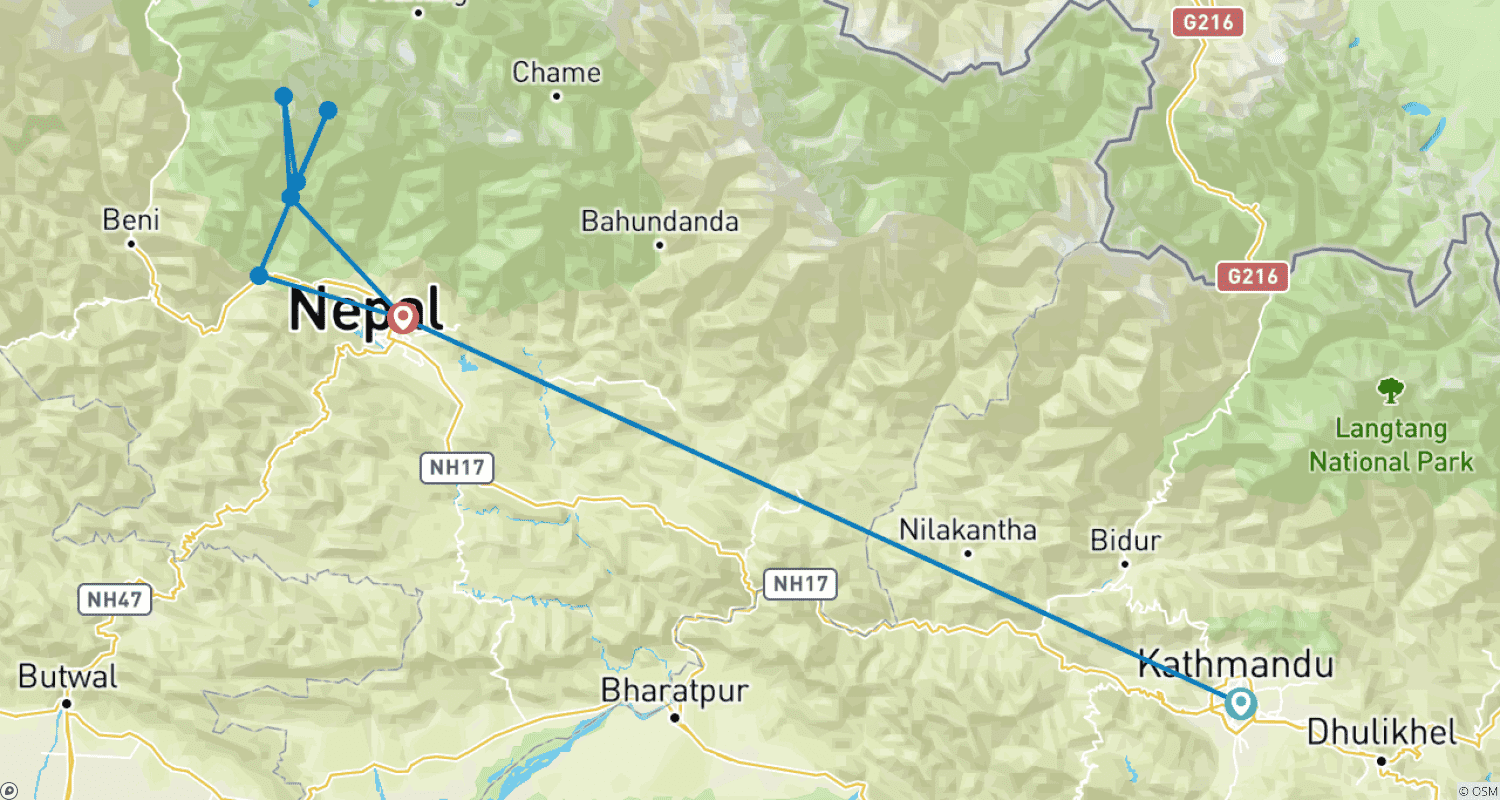 Mapa trasy: Annapurna Base Camp Trek