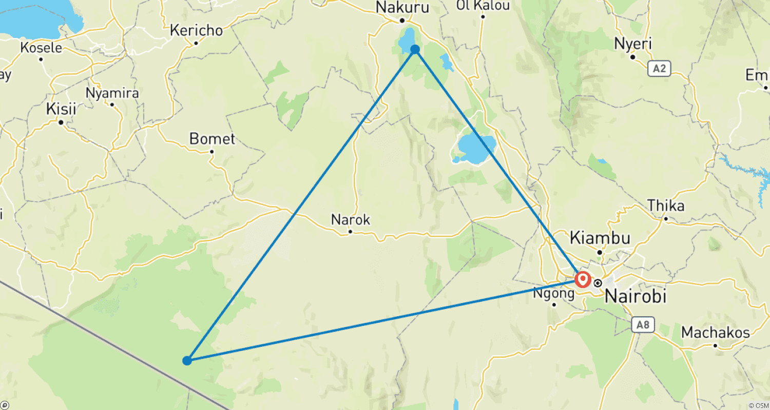 Mapa do percurso de Safári de Luxo de 5 Dias em Land Cruiser: Masai Mara e Lago Nakuru