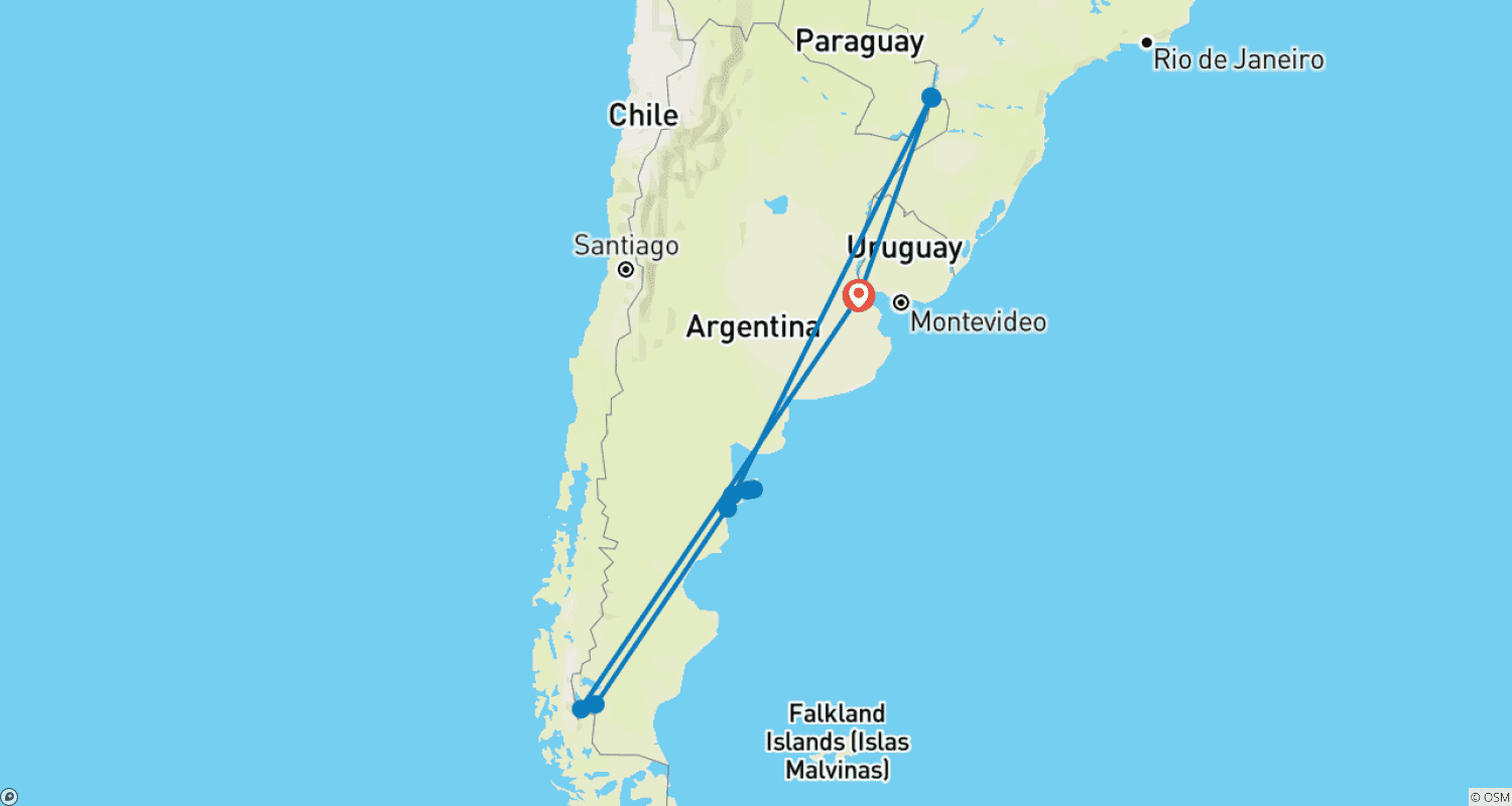 Mapa trasy: 10-dniowa wycieczka po Argentynie, Iguazu i Patagonii z Buenos Aires