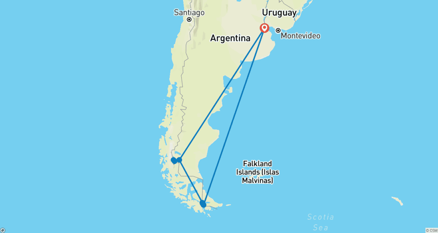 خريطة مسار 8-Day Argentina & Patagonia Tour From Buenos Aires: El Calafate & Ushuaia