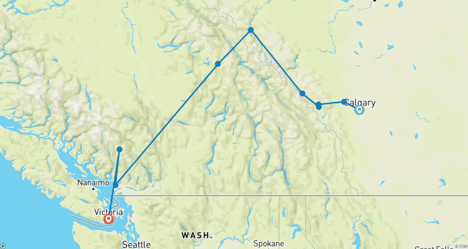 Mapa trasy: Calgary Stampede Góry Skaliste Calgary → Victoria (2027)