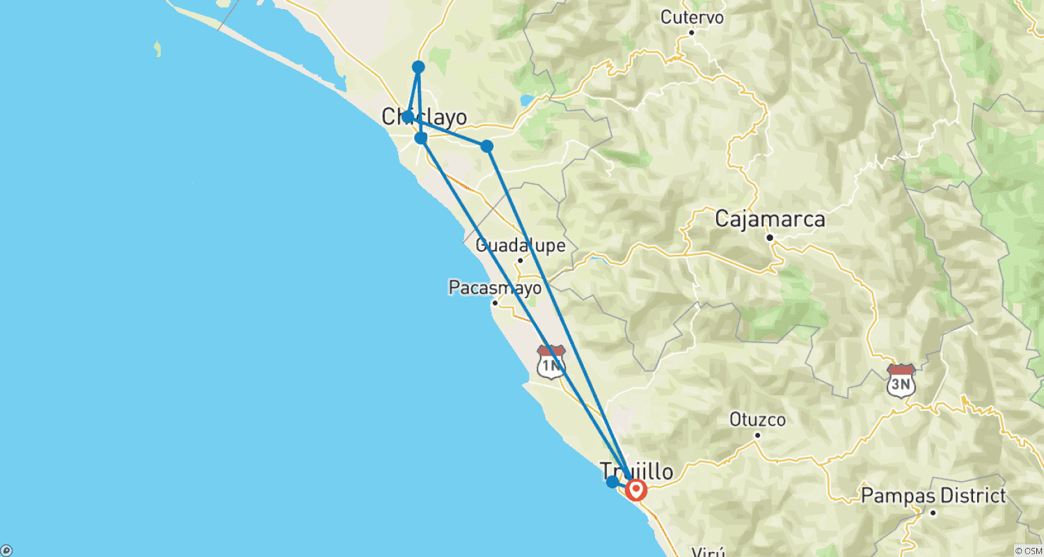 Mapa trasy: 3 dni - Trujillo i Królewskie Grobowce Sipán