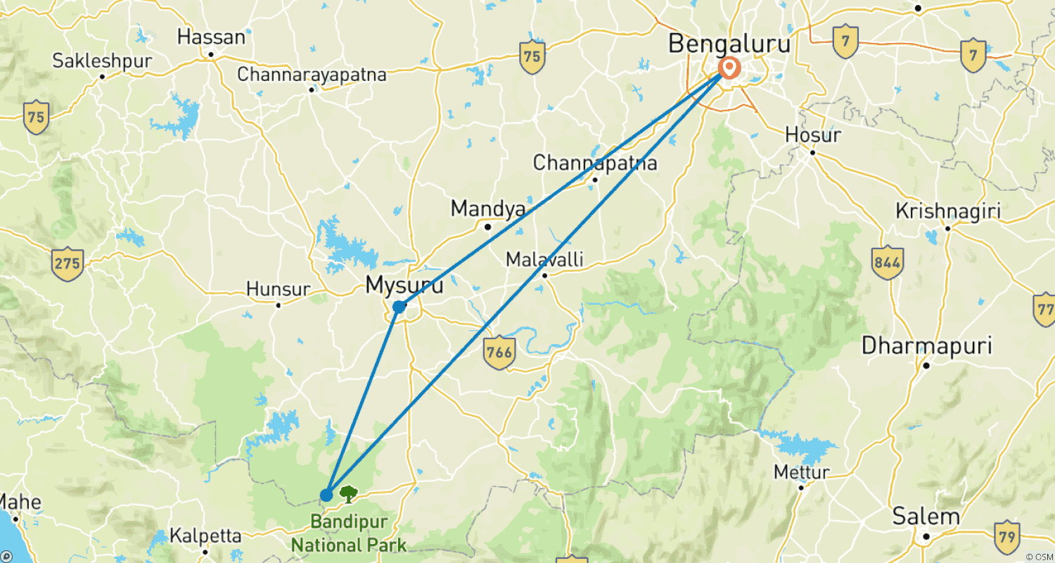 Mapa do percurso de Trilha da Herança e Vida Selvagem: Descobrindo Mysore, Bandipur e Somanathpur