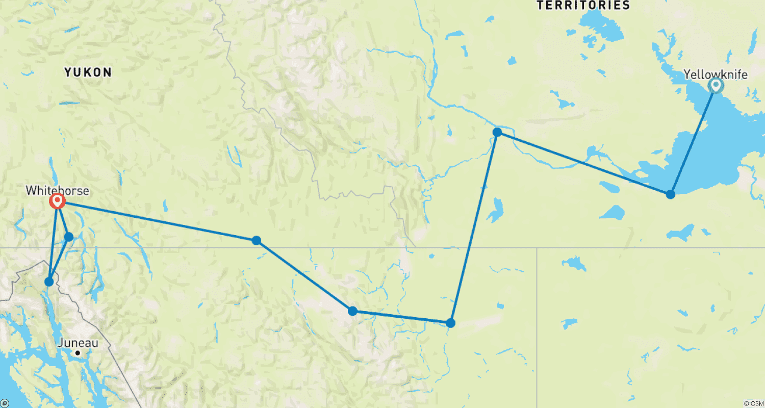 خريطة مسار اكتشف الأقاليم الشمالية الغربية و Yukon
