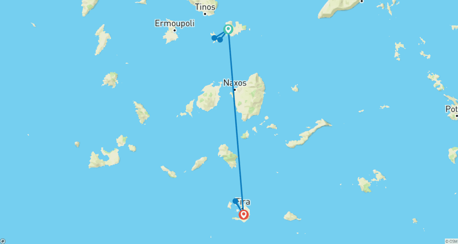 خريطة مسار Mykonos - Santorini 7 days