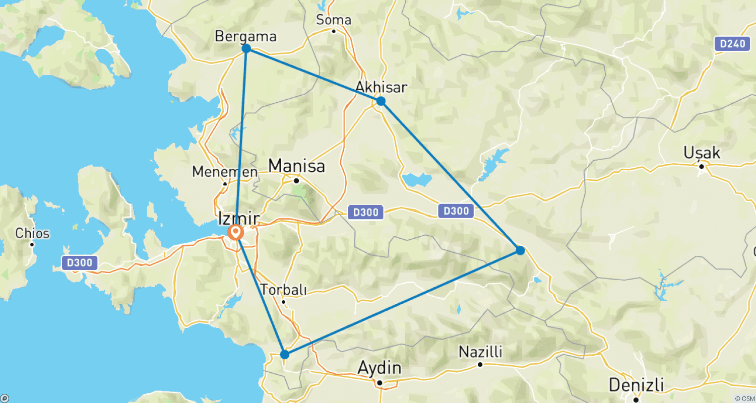 Mapa do percurso de Excursão às Sete Igrejas do Apocalipse - 3 Dias