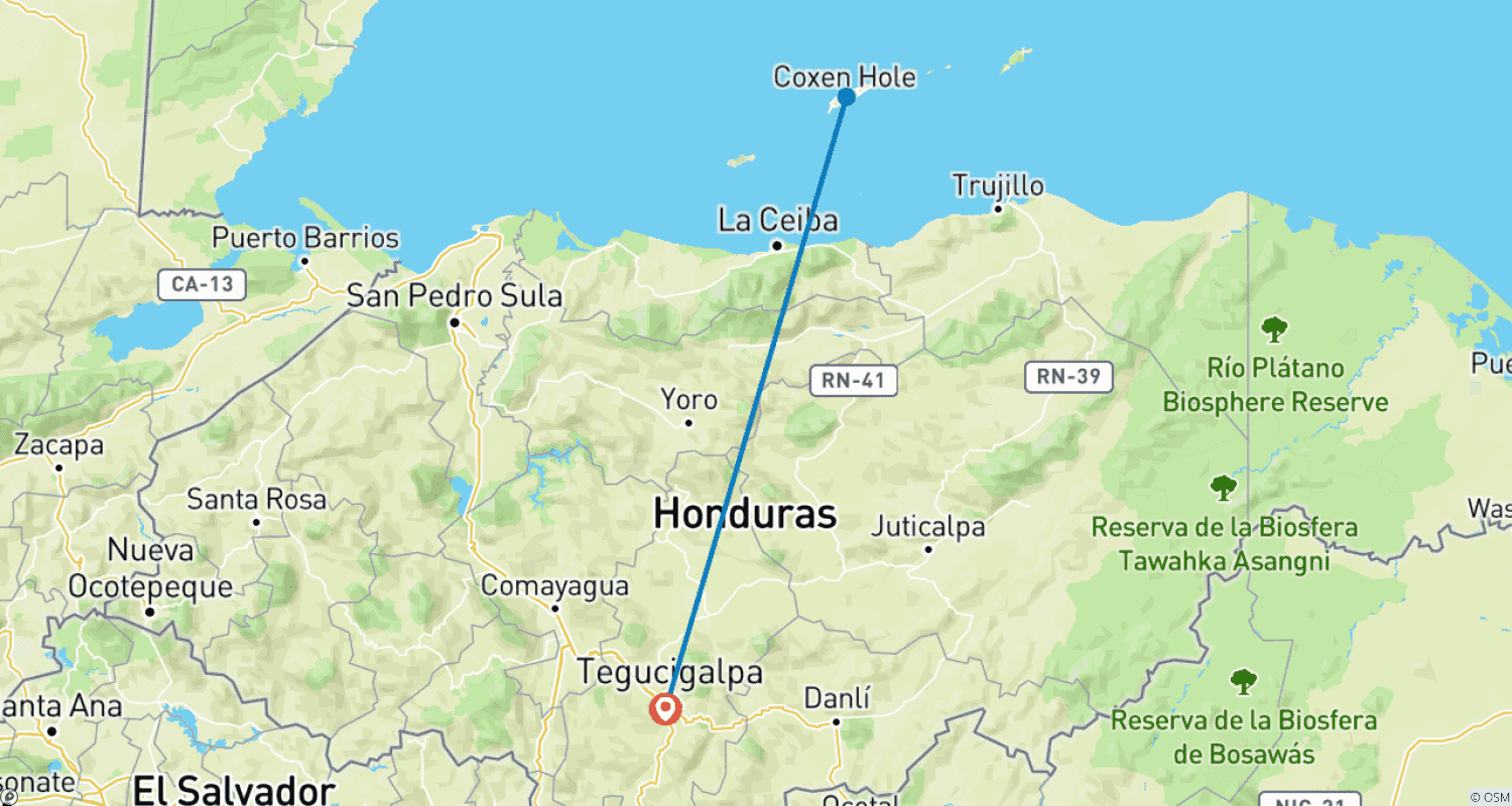 Mapa do percurso de Honduras: Tegucigalpa, Roatán, Valle de Ángeles - 6 dias