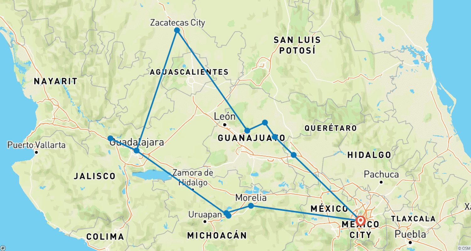 メキシコの植民地時代の宝物 - 10日間のルートマップ