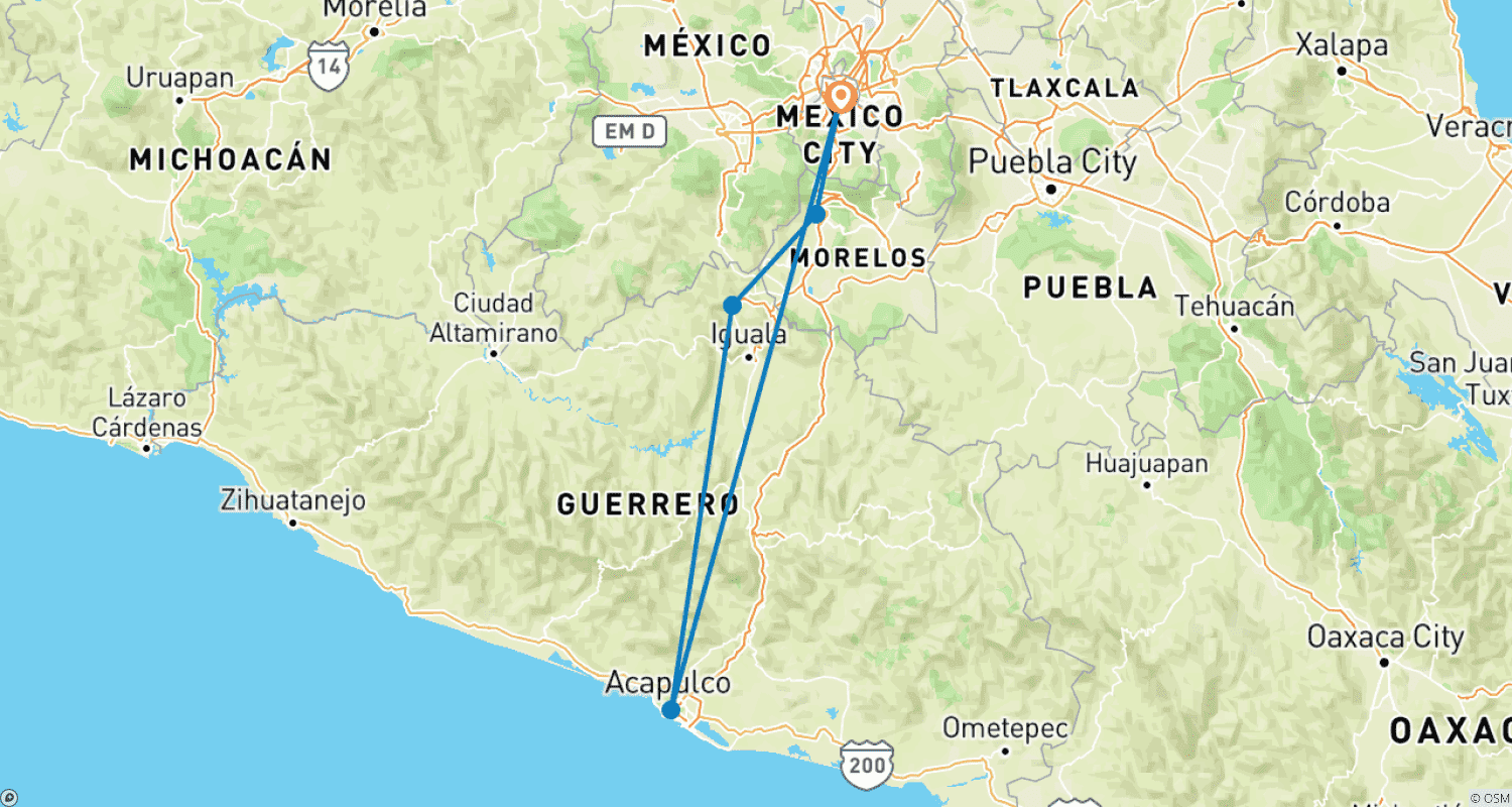 Mexico: Mexico City - Taxco - Acapulco: 8 daysのルートマップ